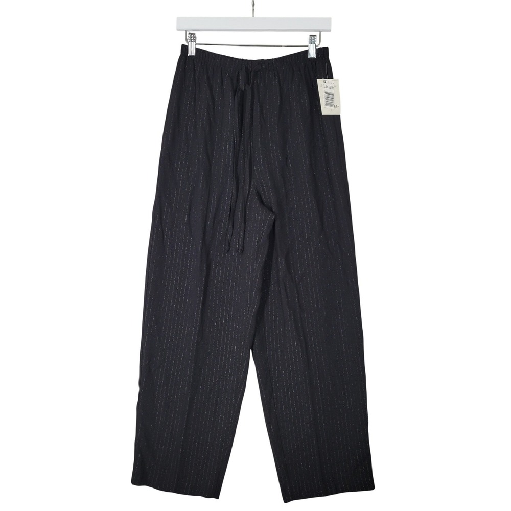 TR Bentley Wide Leg Tapered Pants Womens Medium Black Silver Metallic Pinstripe